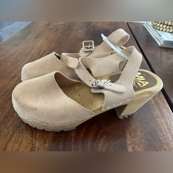 MIA Abba Women’s Leather Suede Ankle Strap SWEDISH Clogs - Picture 3 of 5